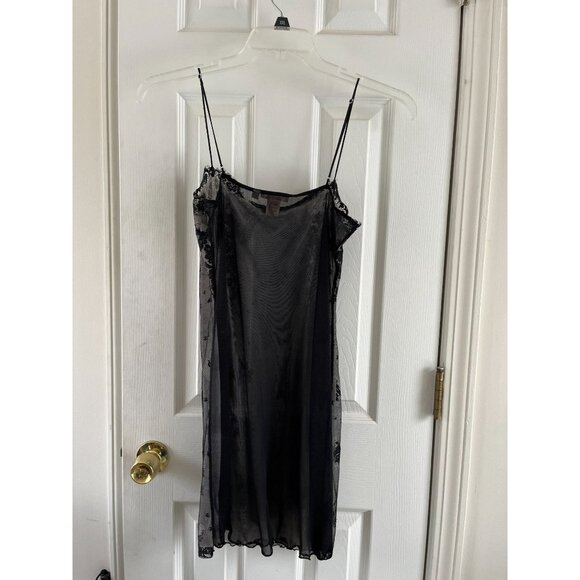 Vtg Cerie Lingerie Black Lace Floral Pattern Front Lined Negligee Size S/P - Picture 2 of 10